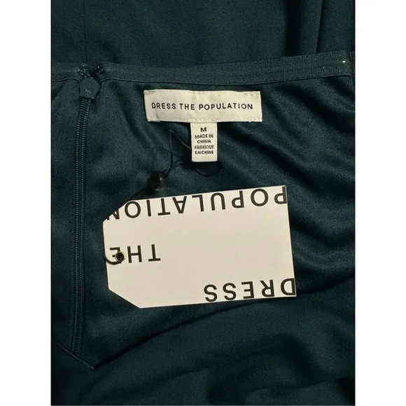 Dress the Population Sheath Long Sleeve Mini Dress M Green V-Neck Bodycon NWT - Picture 7 of 11